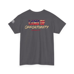 T-Shirt — "Land of Opportunity" Graphic Tee (Front Logo & Back Print)