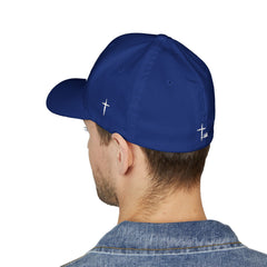 Level Up Living Embroidered Cross Cap — Faith Flex-Fit Closed-Back