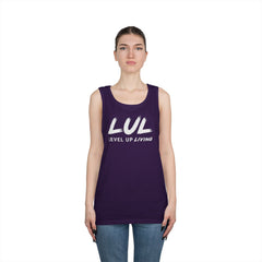 Motivational Tank Top — "LUL Level Up Living" / "Average Is A Choice"
