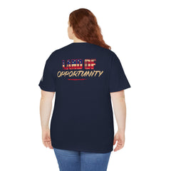 T-Shirt — "Land of Opportunity" Graphic Tee (Front Logo & Back Print)
