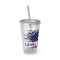 16oz Tumbler with Straw — Distressed American Flag “Level Up / Live Free” Design