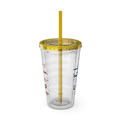 16oz Tumbler with Straw — Distressed American Flag “Level Up / Live Free” Design
