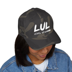 Level Up Living Embroidered Cross Cap — Faith Flex-Fit Closed-Back