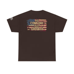 T-Shirt — 'No Comfort, Just Growth' Distressed American Flag Graphic Tee