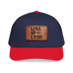 Leather Patch Baseball Cap — “LEVL UP LVNG” Motivational Trucker