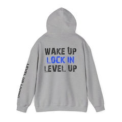 Level Up Living Hoodie — "Wake Up. Lock In. Level Up." Athletic Motivational Sweatshirt