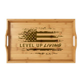 Engraved Bamboo Serving Tray — "Level Up Living" American Flag Design