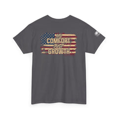 T-Shirt — 'No Comfort, No Growth' Distressed American Flag Graphic Tee