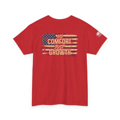 T-Shirt — 'No Comfort, No Growth' Distressed American Flag Graphic Tee