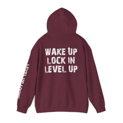 Level Up Living Hoodie — "Wake Up. Lock In. Level Up." Athletic Motivational Sweatshirt