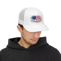 Level Up Living American Flag Snapback Trucker Cap