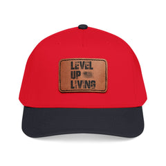 Leather Patch Baseball Cap — “LEVL UP LVNG” Motivational Trucker