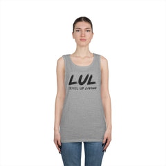 Motivational Tank Top — "LUL Level Up Living" / "Average Is A Choice"