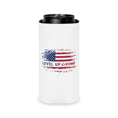 Can Cooler - "Level Up Living" American Flag Drink Koozie