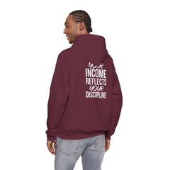 Level Up Living Hoodie – “Income Reflects Your Discipline” Motivational Pullover