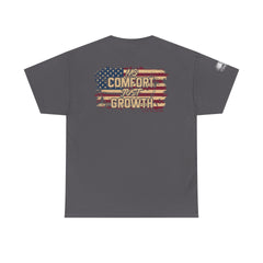 T-Shirt — 'No Comfort, No Growth' Distressed American Flag Graphic Tee