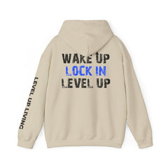 Level Up Living Hoodie — "Wake Up. Lock In. Level Up." Athletic Motivational Sweatshirt