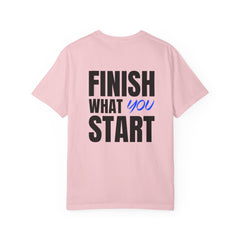 Motivational Tee — “Level Up Living / Finish What You Start” Inspirational Graphic T‑Shirt