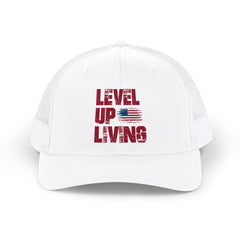 Level Up Living Snapback Trucker Cap — Patriotic Gamer Vibe Hat