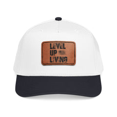 Leather Patch Baseball Cap — “LEVL UP LVNG” Motivational Trucker