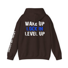 Level Up Living Hoodie — "Wake Up. Lock In. Level Up." Athletic Motivational Sweatshirt