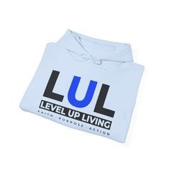 Level Up Living Hoodie — 'LUL' Motivational Pullover (Front Logo, Back ‘Average Is A Choice’)