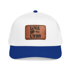 Leather Patch Baseball Cap — “LEVL UP LVNG” Motivational Trucker