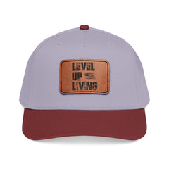 Leather Patch Baseball Cap — “LEVL UP LVNG” Motivational Trucker