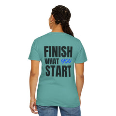 Motivational Tee — “Level Up Living / Finish What You Start” Inspirational Graphic T‑Shirt