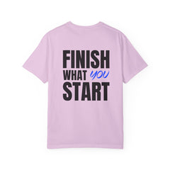 Motivational Tee — “Level Up Living / Finish What You Start” Inspirational Graphic T‑Shirt