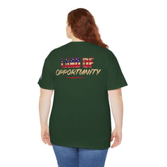 T-Shirt — "Land of Opportunity" Graphic Tee (Front Logo & Back Print)