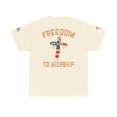 Freedom to Worship Tee — American Flag Cross Christian Religious T‑Shirt