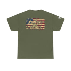 T-Shirt — 'No Comfort, No Growth' Distressed American Flag Graphic Tee