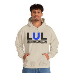 Level Up Living Hoodie — 'LUL' Motivational Pullover (Front Logo, Back ‘Average Is A Choice’)