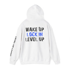 Level Up Living Hoodie — "Wake Up. Lock In. Level Up." Athletic Motivational Sweatshirt