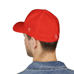 Level Up Living Embroidered Cross Cap — Faith Flex-Fit Closed-Back