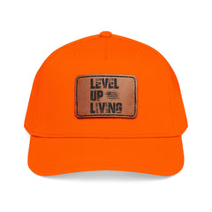 Leather Patch Baseball Cap — “LEVL UP LVNG” Motivational Trucker