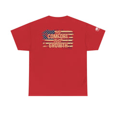 T-Shirt — 'No Comfort, No Growth' Distressed American Flag Graphic Tee