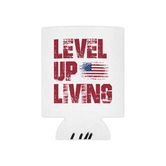 Can Cooler — "Level Up Living" American Flag Drink Koozie