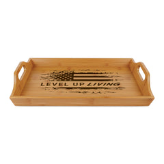 Engraved Bamboo Serving Tray — "Level Up Living" American Flag Design