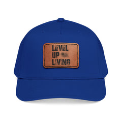 Leather Patch Baseball Cap — “LEVL UP LVNG” Motivational Trucker