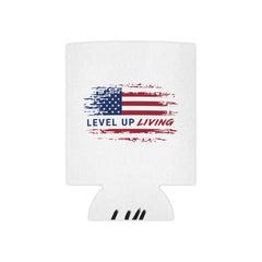 Can Cooler - "Level Up Living" American Flag Drink Koozie