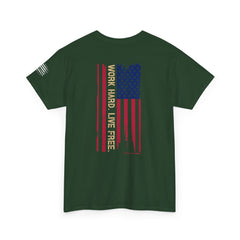 T-Shirt — Distressed American Flag 'Work Hard Live Free' Patriotic Tee