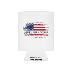 Can Cooler - "Level Up Living" American Flag Drink Koozie