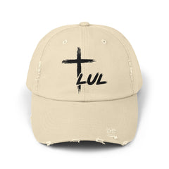 Distressed Cross Cap — "LUL" Script Christian Baseball Hat