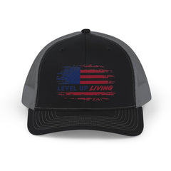 Level Up Living American Flag Snapback Trucker Cap