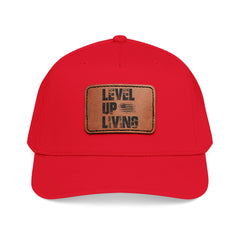 Leather Patch Baseball Cap — “LEVL UP LVNG” Motivational Trucker