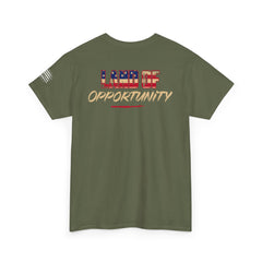 T-Shirt — "Land of Opportunity" Graphic Tee (Front Logo & Back Print)