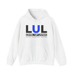 Level Up Living Hoodie — 'LUL' Motivational Pullover (Front Logo, Back ‘Average Is A Choice’)