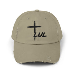 Distressed Cross Cap — "LUL" Script Christian Baseball Hat